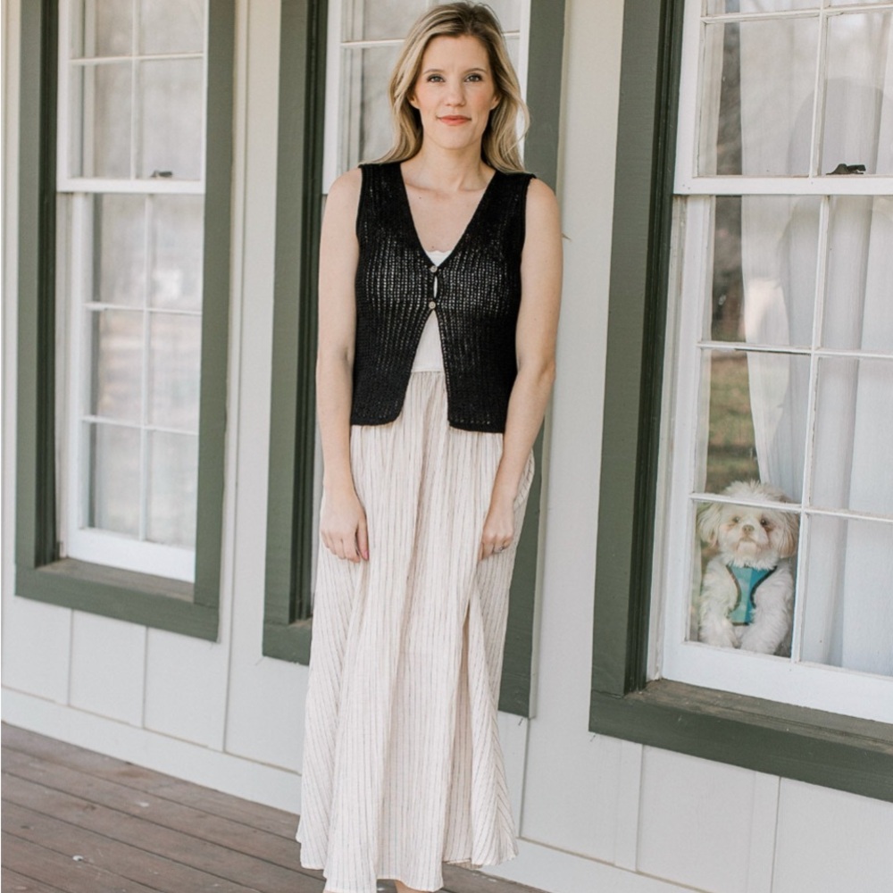 Blu Pepper Cream and White Striped Maxi Skirt